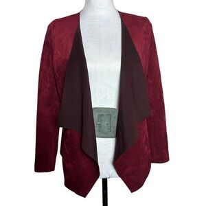 Love Token Burgundy Open Front Suede Jacket Cropped Long Sleeve Logan Fitted